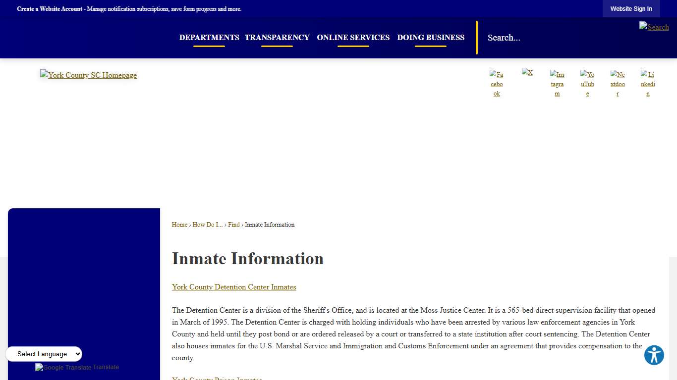 Inmate Information | York, SC
